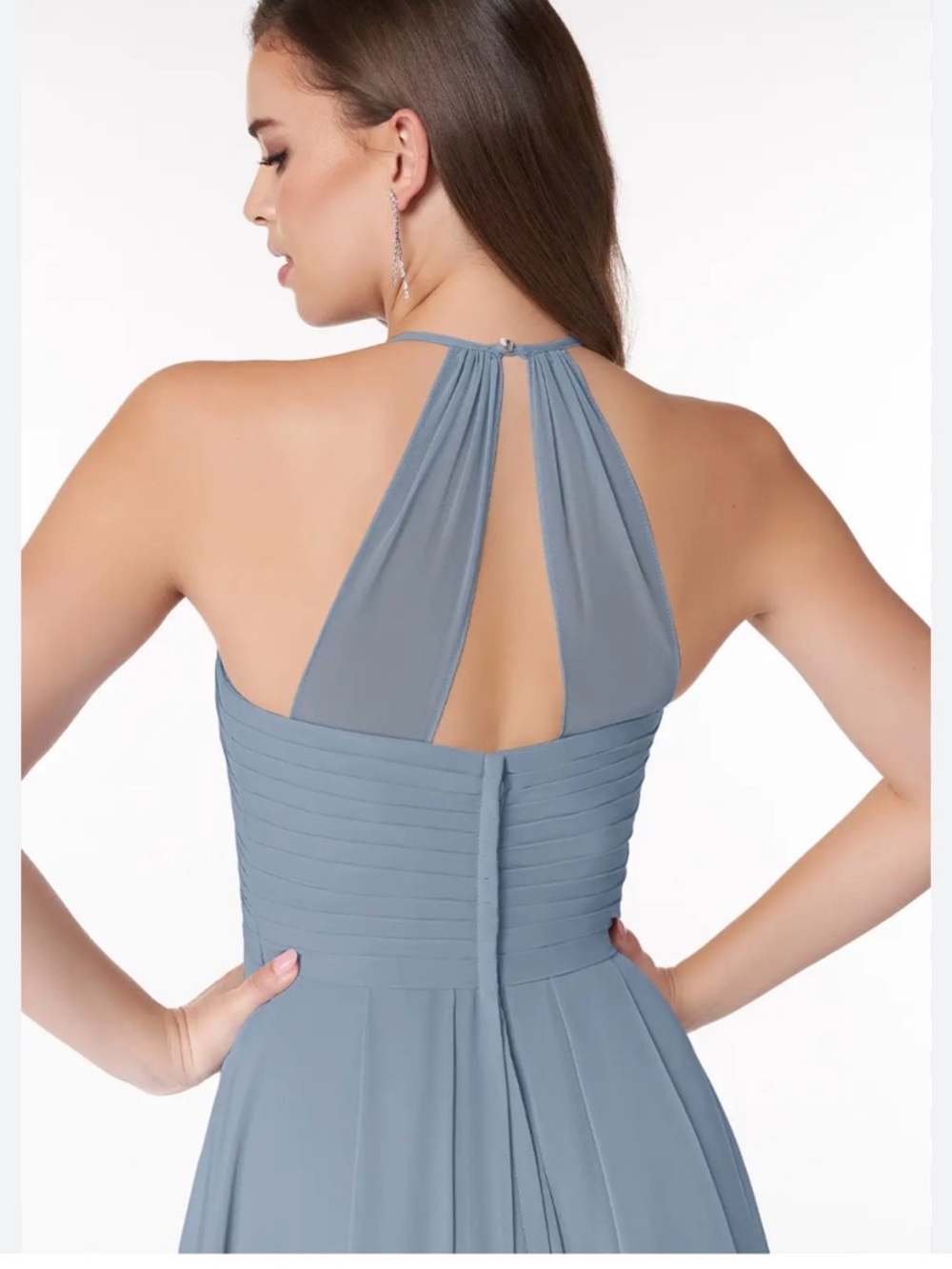 Azazie Halter Back Chiffon Maxi Dress in Dusty Blue